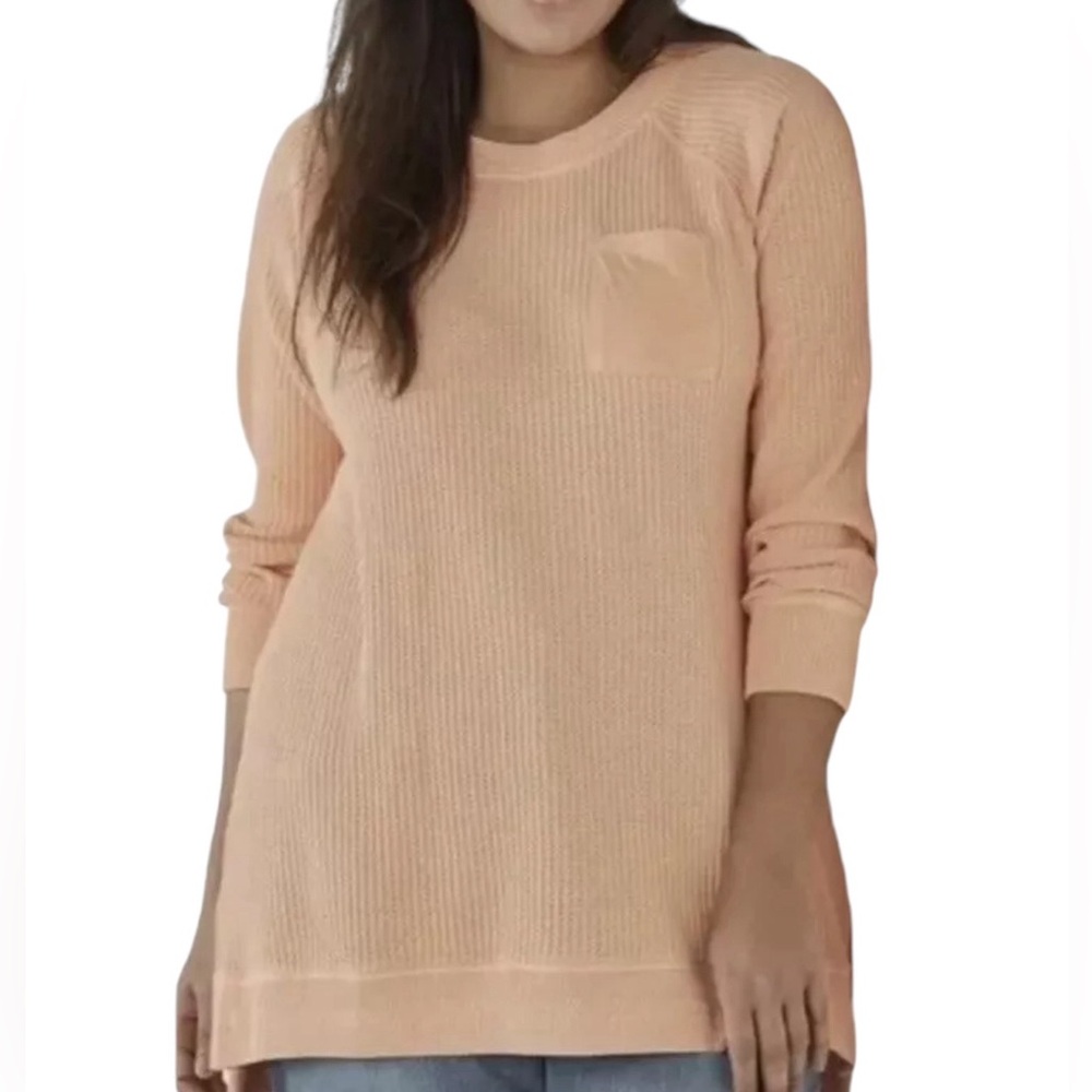 Soft Surroundings Waffle Knit Henley Long Sleeve sweater Mustard Top women’s M